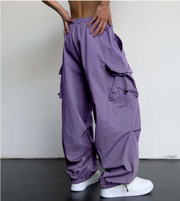 Męskie spodnie baggy z szerokimi nogawkami i wielofunkcyjnymi kieszeniami | Streetwear na świeżym powietrzu