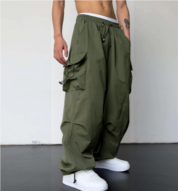 Męskie spodnie baggy z szerokimi nogawkami i wielofunkcyjnymi kieszeniami | Streetwear na świeżym powietrzu