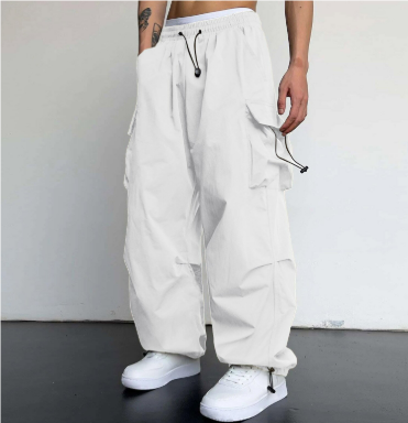 Męskie spodnie baggy z szerokimi nogawkami i wielofunkcyjnymi kieszeniami | Streetwear na świeżym powietrzu