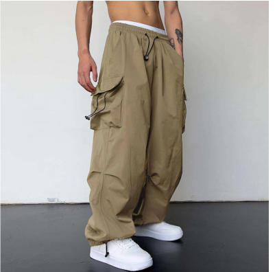 Męskie spodnie baggy z szerokimi nogawkami i wielofunkcyjnymi kieszeniami | Streetwear na świeżym powietrzu