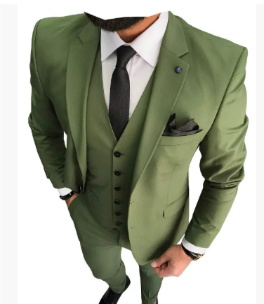 Męski Slim Fit Garnitur Formalny na Wesele | Zestaw 3-częściowy Men Set Warschau Fashion Oliwkowy S