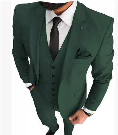Męski Slim Fit Garnitur Formalny na Wesele | Zestaw 3-częściowy Men Set Warschau Fashion Zielony S
