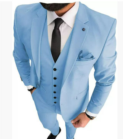 Męski Slim Fit Garnitur Formalny na Wesele | Zestaw 3-częściowy Men Set Warschau Fashion Jasnoniebieski S