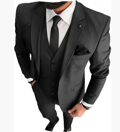 Męski Slim Fit Garnitur Formalny na Wesele | Zestaw 3-częściowy Men Set Warschau Fashion Czarny S