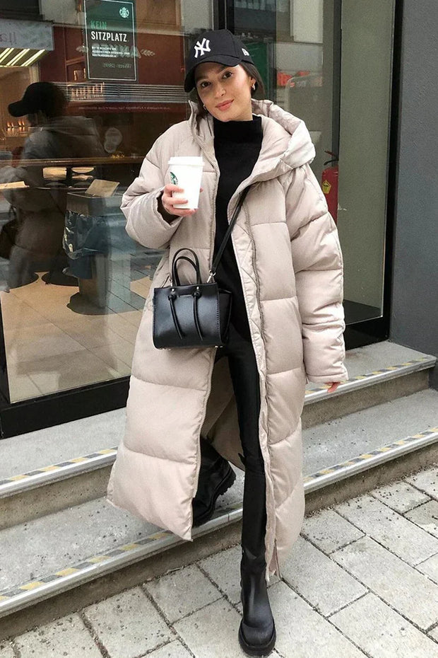 Rosalie | Długi Pikowany Zimowy Płaszcz Warschau Fashion Beżowy Xs