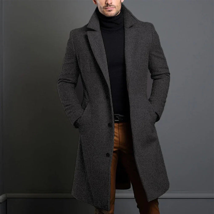 TOM - Męski Klasyczny Slim Fit Płaszcz Overcoats Warschau Fashion Ciemnoszary S