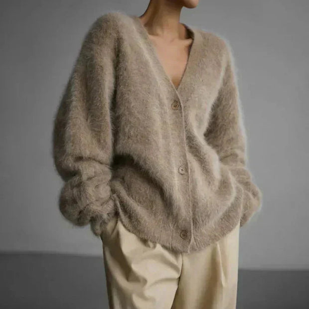 Puszysty damski sweter WoolFluff z guzikami | Idealny na jesień/zimę Warschau Fashion Beżowy S