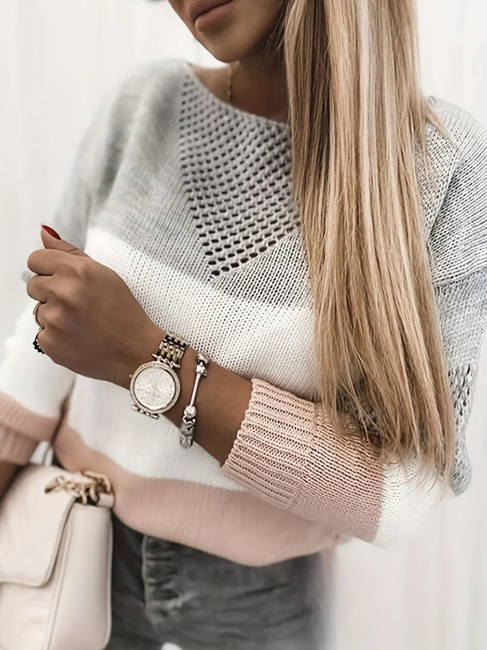 Le Clair | Sweter z Otworami Sweater Warschau Fashion Szary/Biały/Różowy XS
