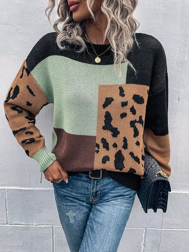 Le Clair | Vintage Sweter z Panterkowym Patchworkiem Sweater Warschau Fashion Czarny XS