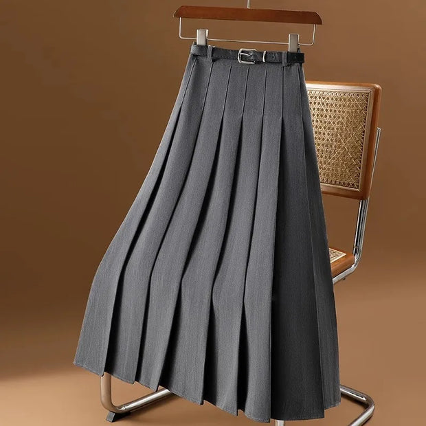 Midi plisowana spódnica z paskiem dla kobiet Women Skirt Warschau Fashion Szary S