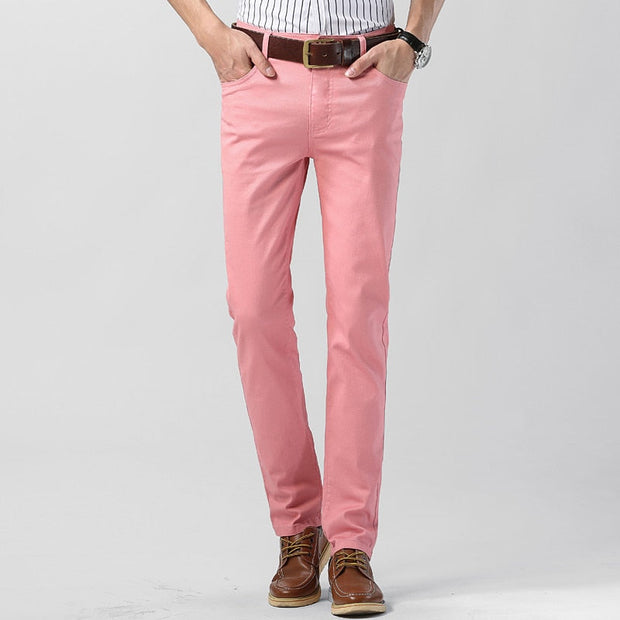 Colter | Męskie Lekkie Kolorowe Spodnie Stretch w Prosty Krój Men Pants Warschau Fashion Różowy 28
