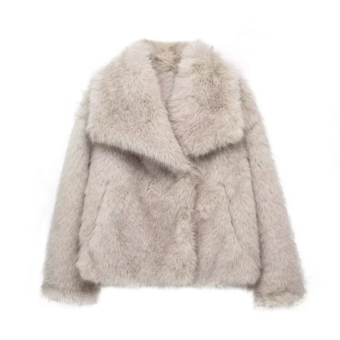 Damska kurtka zimowa z pluszowym futrem syntetycznym Women's Coat Warschau Fashion Beżowy XS