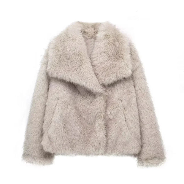 Damska kurtka zimowa z pluszowym futrem syntetycznym Women's Coat Warschau Fashion Beżowy XS