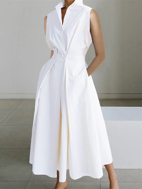 Marley | Biała Sukienka Miejska CottonCollar Summer Dress Women Warschau Fashion Biały 42