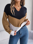 Le Clair | Sweter patchworkowy z bufiastymi rękawami Sweater Warschau Fashion Brązowy XS