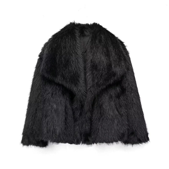 Damska kurtka zimowa z pluszowym futrem syntetycznym Women's Coat Warschau Fashion Czarny XS