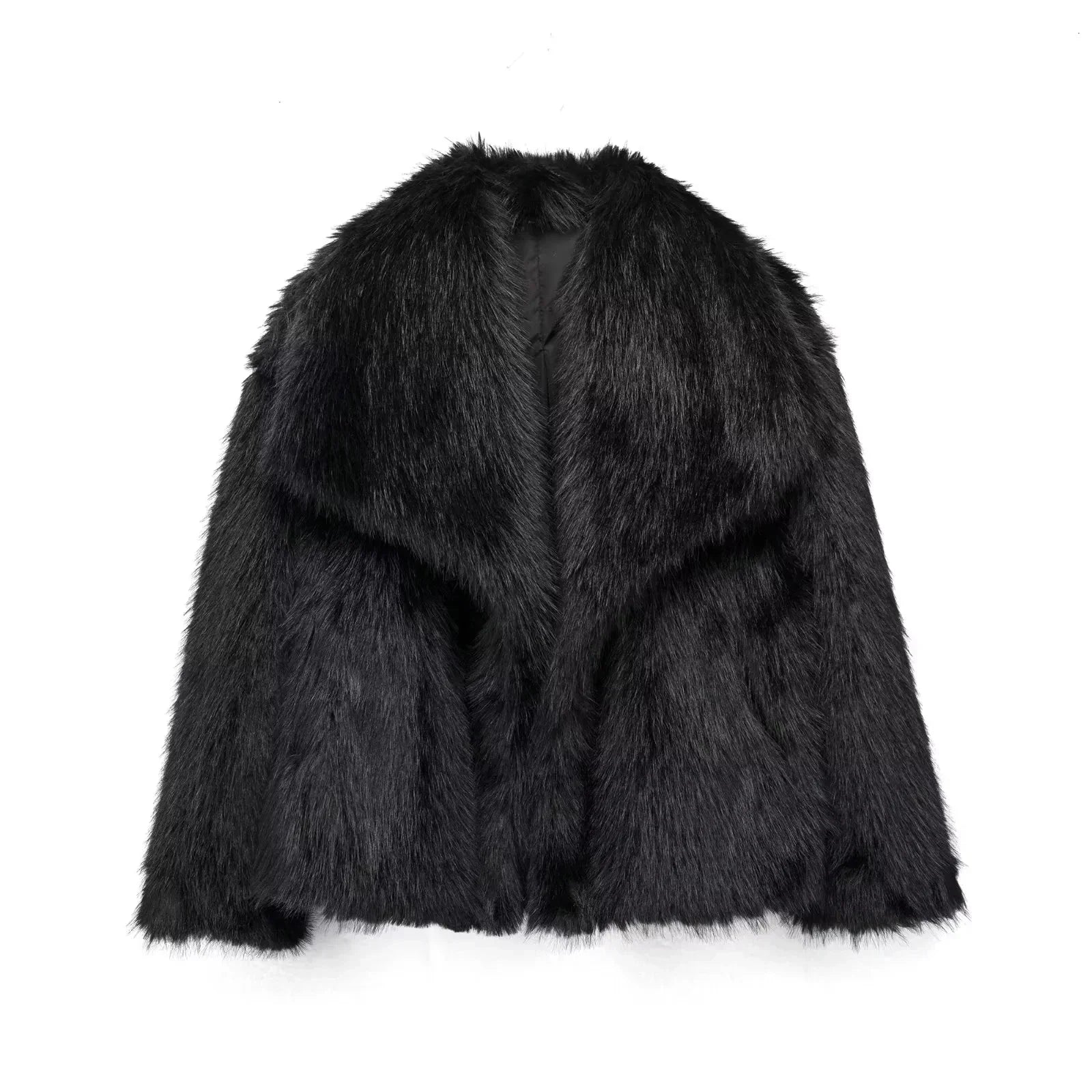 Damska kurtka zimowa z pluszowym futrem syntetycznym Women's Coat Warschau Fashion Czarny XS