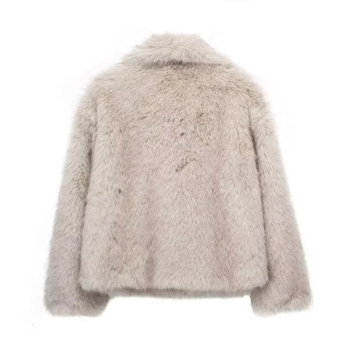 Damska kurtka zimowa z pluszowym futrem syntetycznym Women's Coat Warschau Fashion
