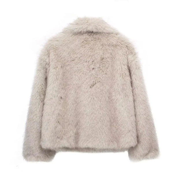 Damska kurtka zimowa z pluszowym futrem syntetycznym Women's Coat Warschau Fashion