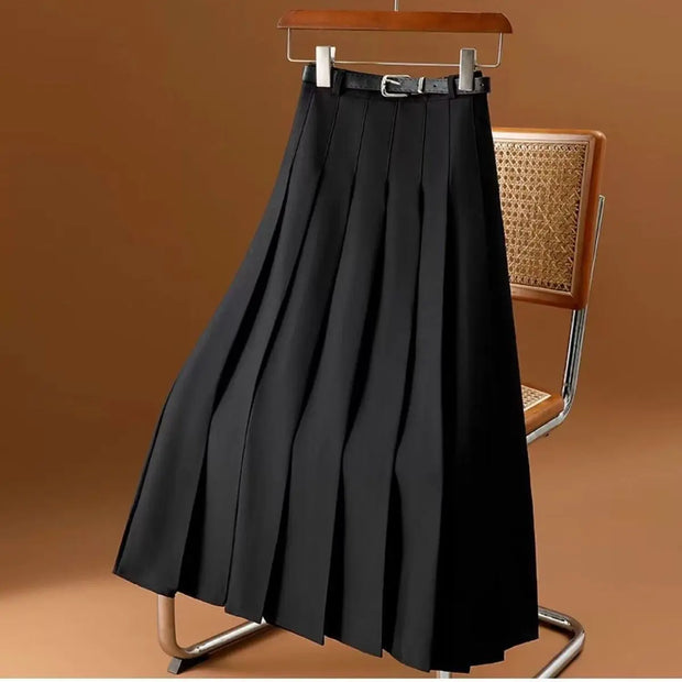 Midi plisowana spódnica z paskiem dla kobiet Women Skirt Warschau Fashion Czarny S