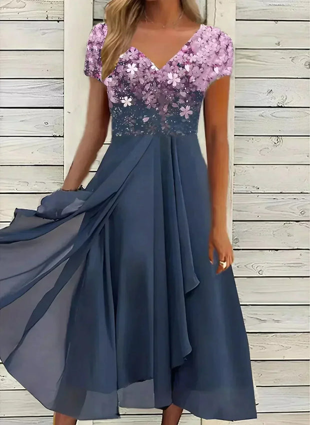 Adriyal - Sukienka Damska z Szyfonu Long Dress Warschau Fashion Różowy niebieski S