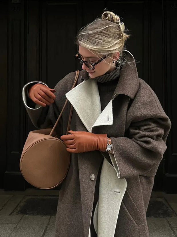 Codzienny Długi Brązowy Płaszcz dla Kobiet | Idealny na Jesień/Zimę Warschau Fashion Brązowy S