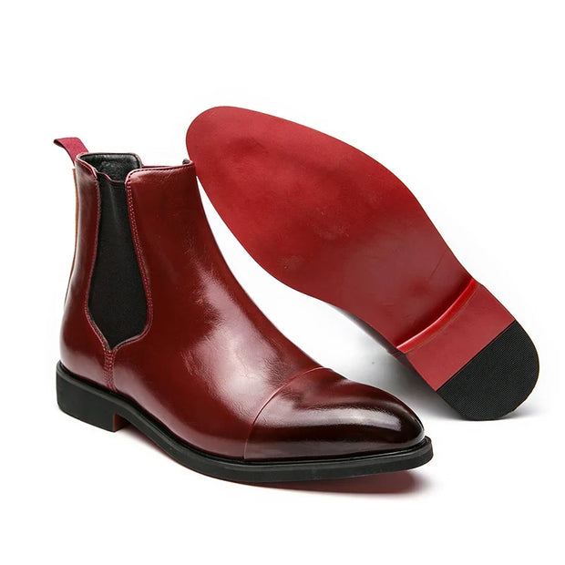 Eleganckie męskie botki Chelsea ze skóry premium Men Shoes Warschau Fashion Czerwony 6 (38 EU)