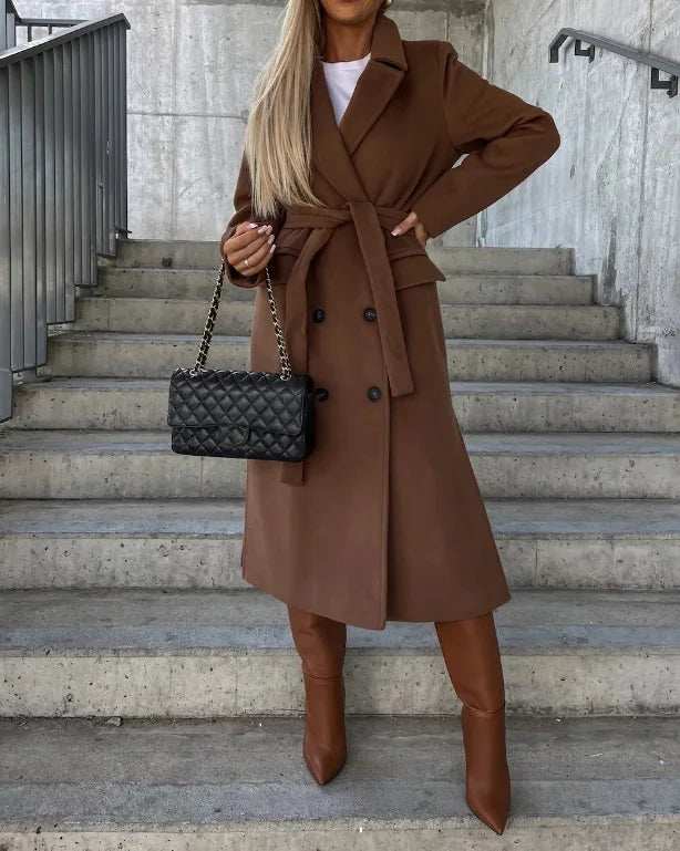 Damska kurtka zimowa | Wełniany płaszcz Women Jacket Warschau Fashion Brązowy S