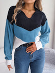 Le Clair | Sweter patchworkowy z bufiastymi rękawami Sweater Warschau Fashion Niebieski XS