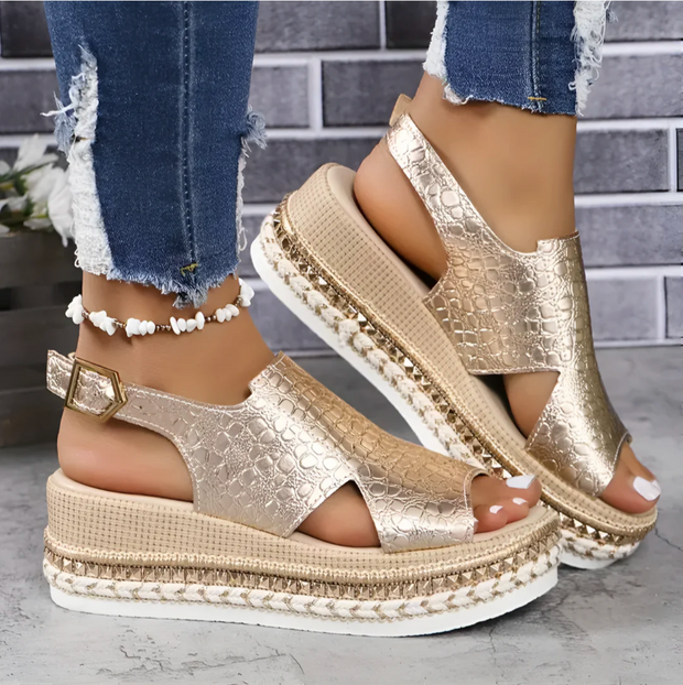 Sandały na Obcasie OrtoKesiah – Komfort i Wsparcie Premium Sandals Warschau Fashion Złoto 36