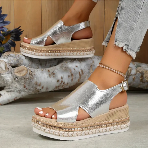 Sandały na Obcasie OrtoKesiah – Komfort i Wsparcie Premium Sandals Warschau Fashion Srebro 36