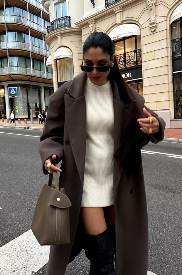 Elegancki, dwurzędowy oversize'owy płaszcz na jesień dla kobiet Jacket Warschau Fashion