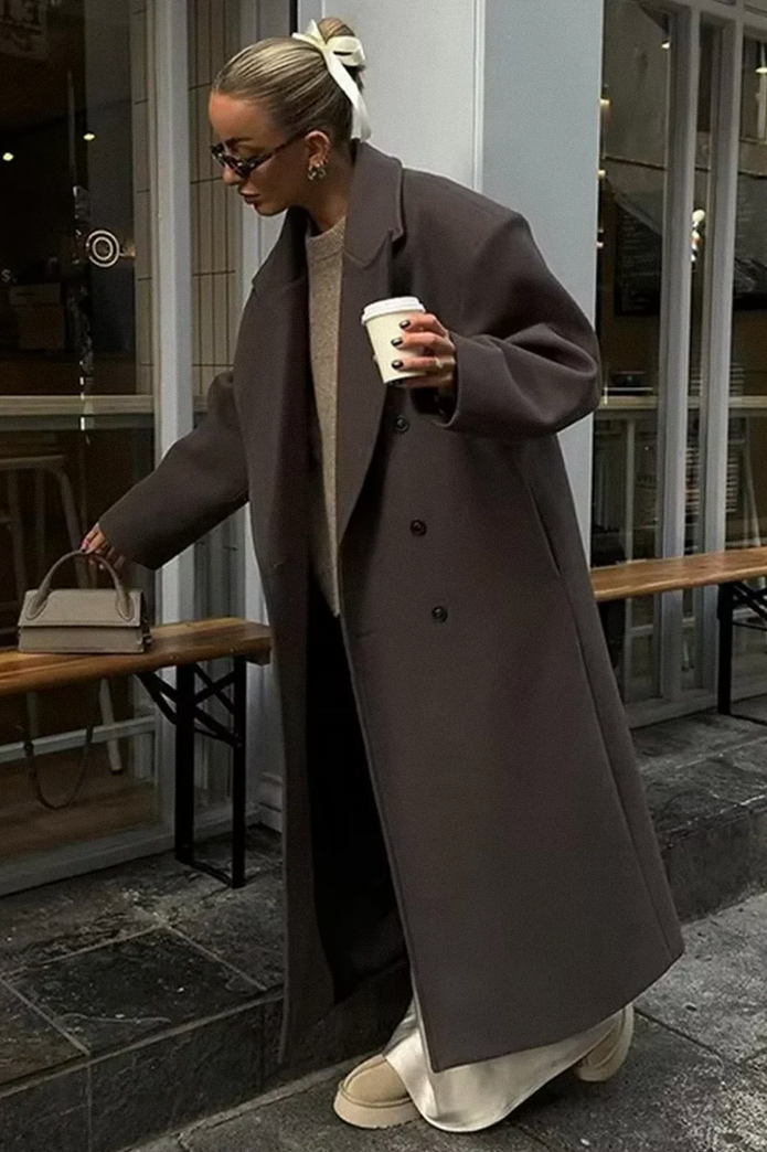 Elegancki, dwurzędowy oversize'owy płaszcz na jesień dla kobiet Jacket Warschau Fashion