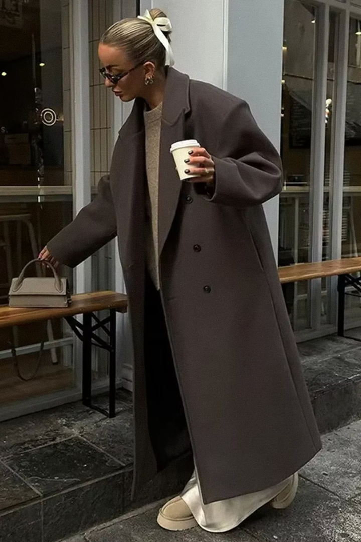Elegancki, dwurzędowy oversize'owy płaszcz na jesień dla kobiet Jacket Warschau Fashion