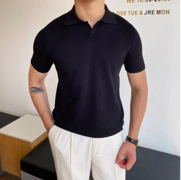 Vannes Polo z Dekoltem w Serek Polo T-shirt Warschau Fashion Czarny S