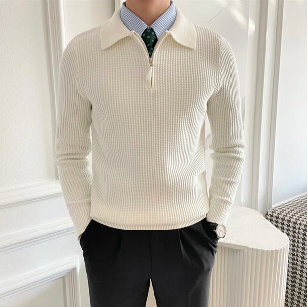 Sweter Savio z Kwartowym Zamkiem Sweater Warschau Fashion Beż ecru S