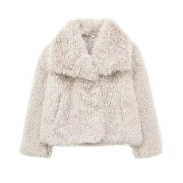 Damska kurtka zimowa z pluszowym futrem syntetycznym Women's Coat Warschau Fashion Biały XS