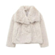 Damska kurtka zimowa z pluszowym futrem syntetycznym Women's Coat Warschau Fashion Biały XS