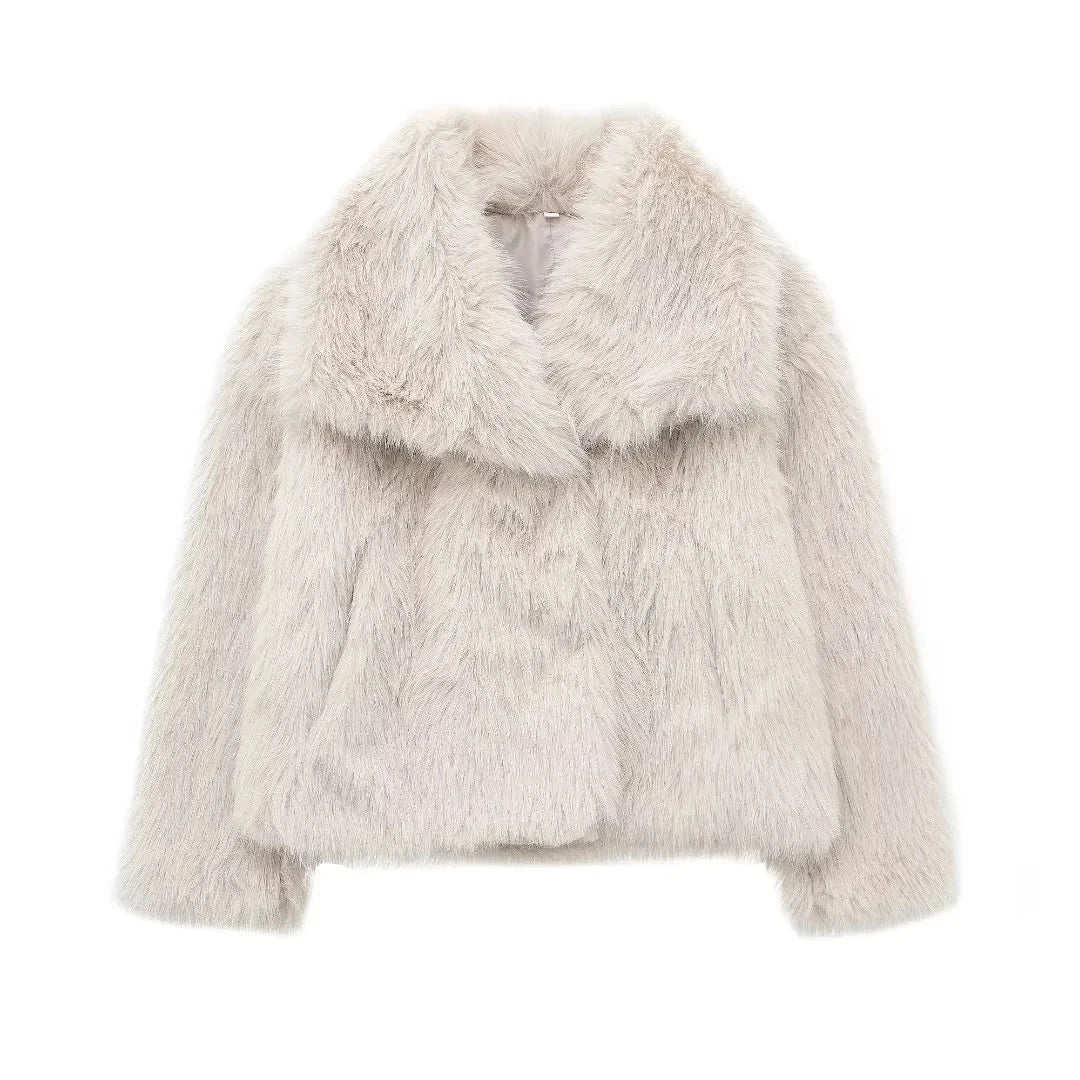 Damska kurtka zimowa z pluszowym futrem syntetycznym Women's Coat Warschau Fashion Biały XS