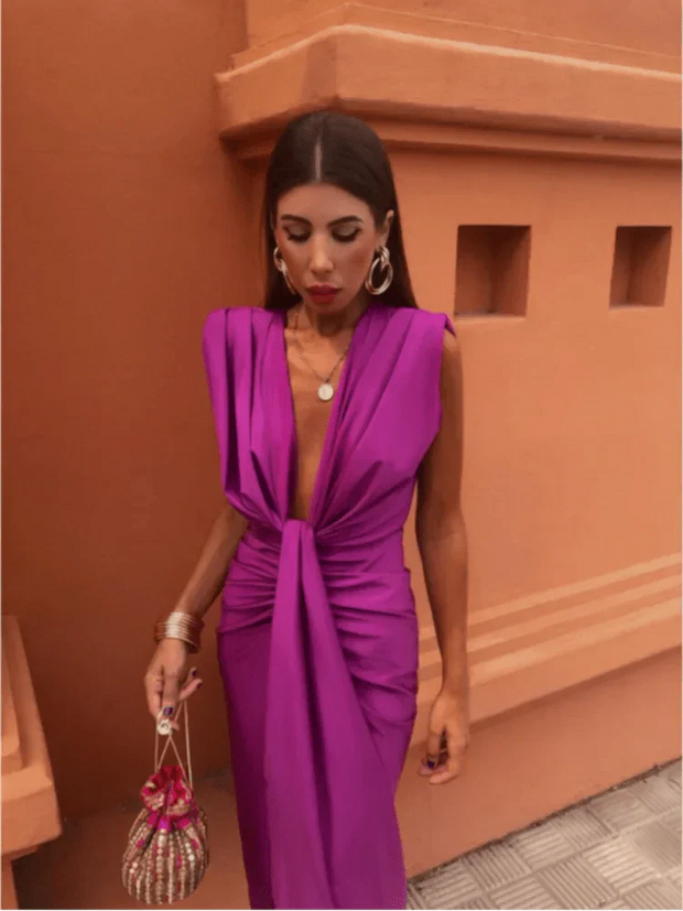 Seraphina - Elegancka Sukienka Falbanka InvitÃ© de mariage Warschau Fashion Fuchsia Xs