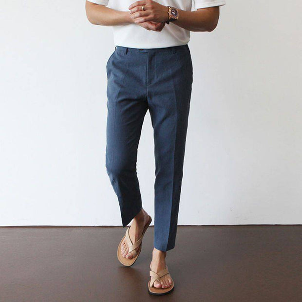 Spokojny Lniany Eleganт Pants Warschau Fashion Granatowy S