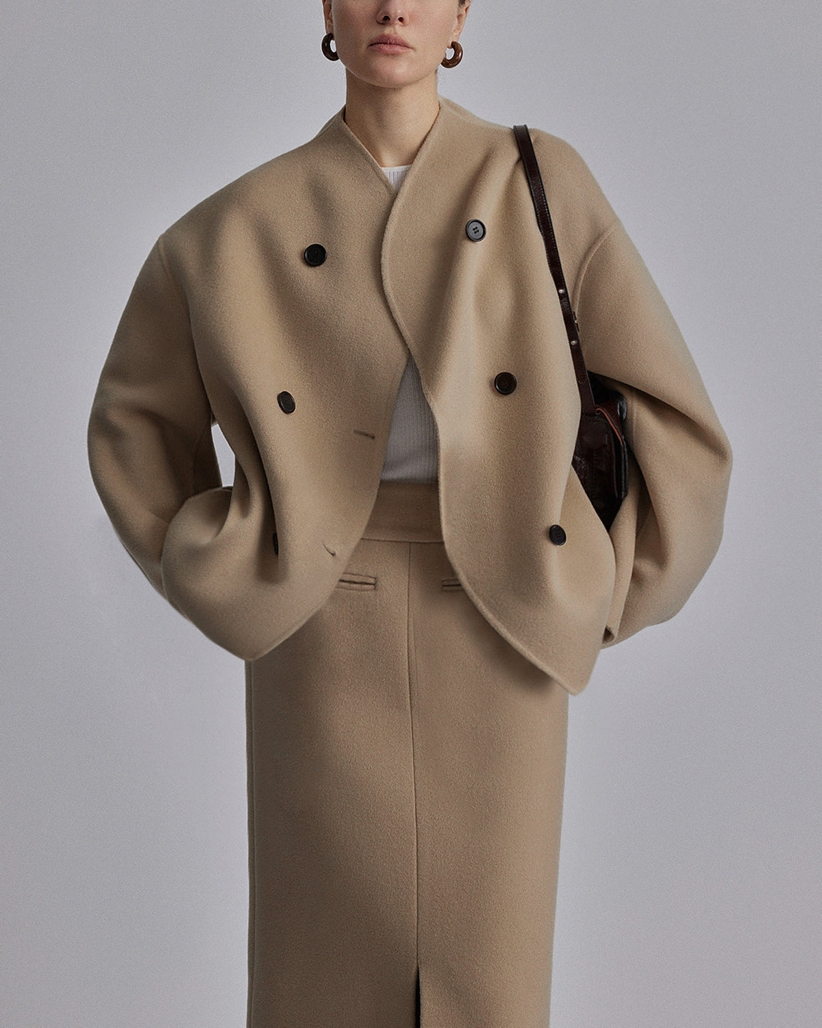 Elegancki Płaszcz z Guzikami dla Kobiet winterjas dames Warschau Fashion Khaki S