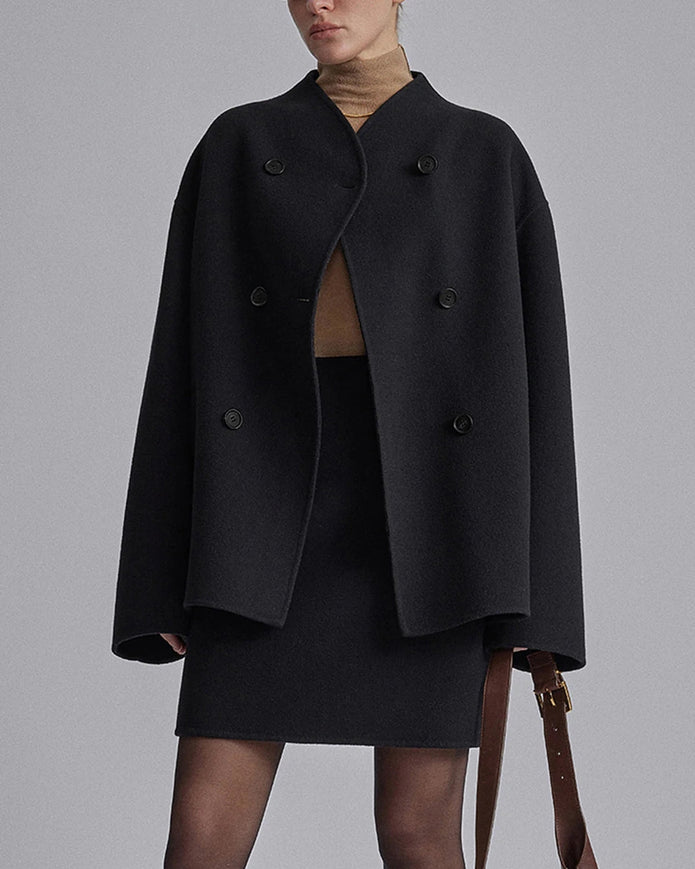Elegancki Płaszcz z Guzikami dla Kobiet winterjas dames Warschau Fashion Czarny (tylko 2 w magazynie) S