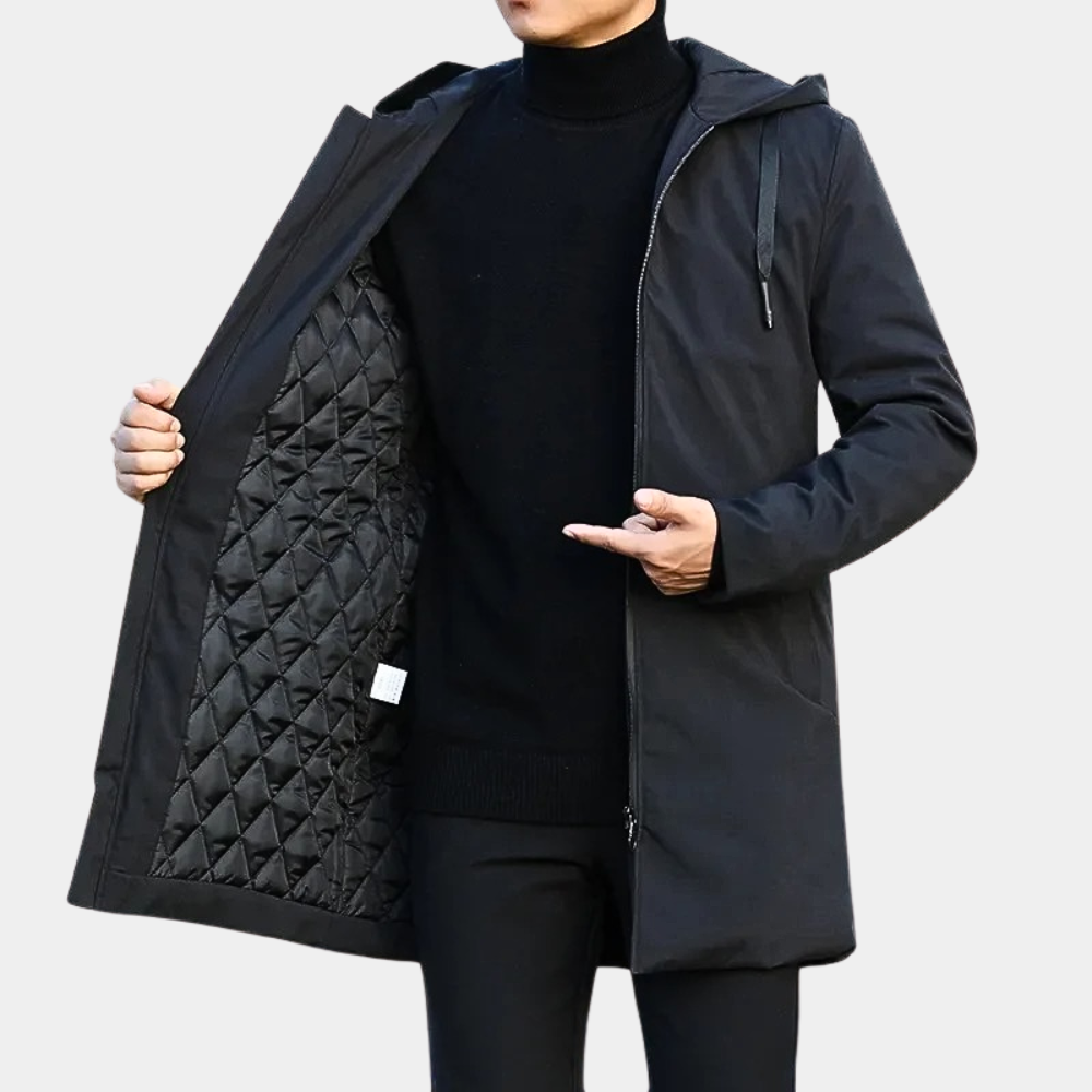 Tommy - Elegancki Męski Długi Płaszcz Fashion Men Jacket Parka Winter Warschau Fashion Czarny M