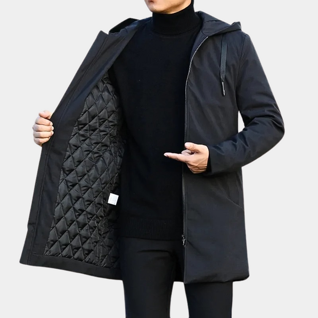 Tommy - Elegancki Męski Długi Płaszcz Fashion Men Jacket Parka Winter Warschau Fashion Czarny M
