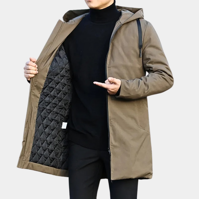 Tommy - Elegancki Męski Długi Płaszcz Fashion Men Jacket Parka Winter Warschau Fashion Ciemny Brąz M