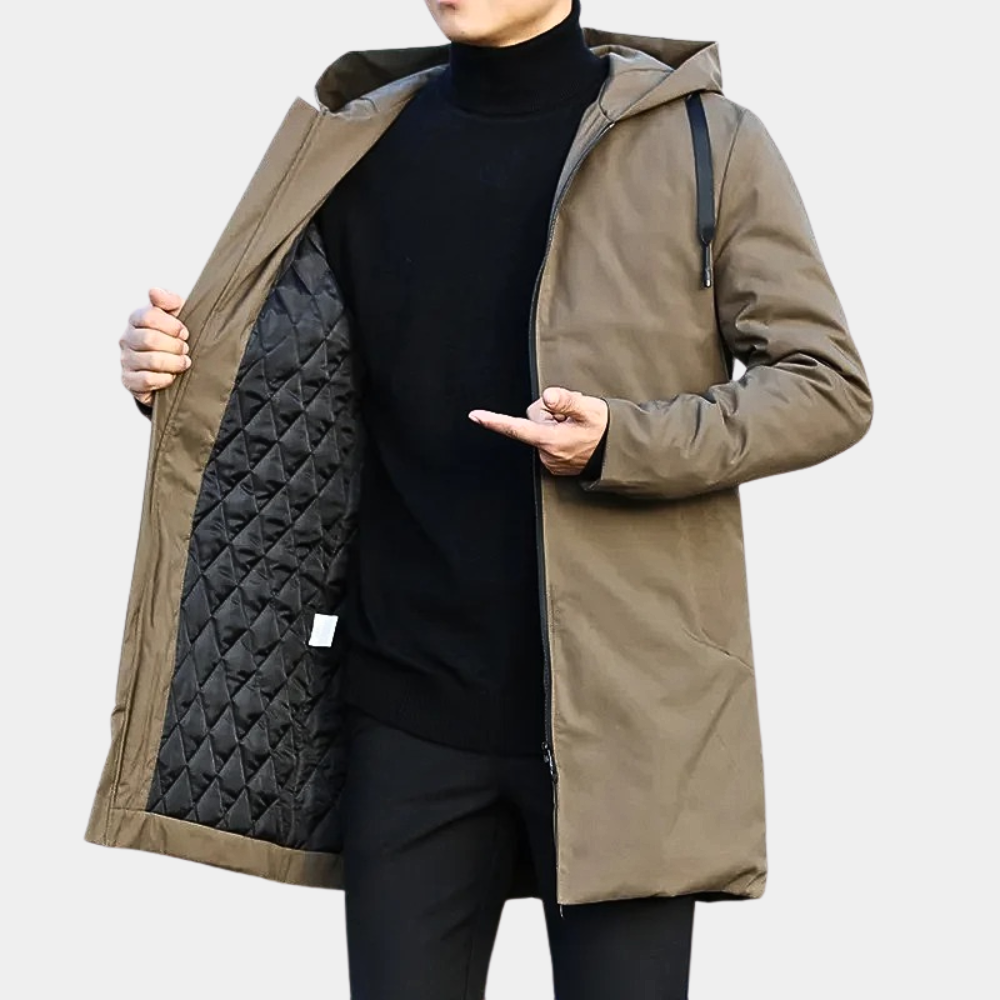 Tommy - Elegancki Męski Długi Płaszcz Fashion Men Jacket Parka Winter Warschau Fashion Ciemny Brąz M