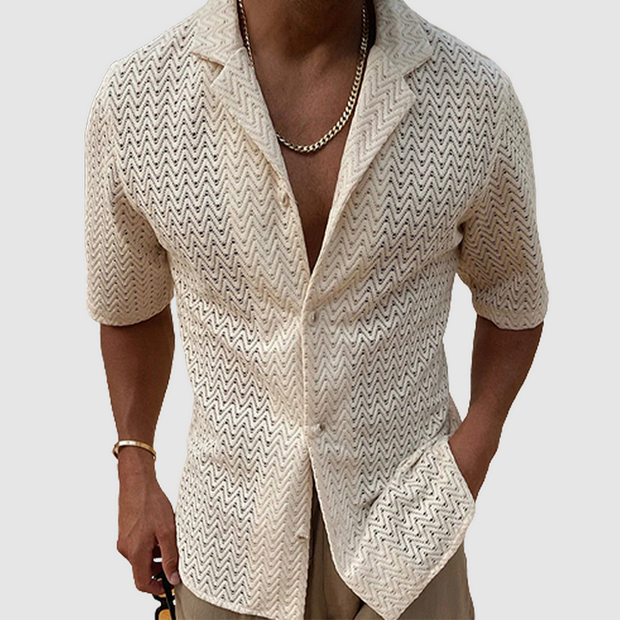 Miękka dzianinowa koszula męska - Idealna na codzienny, komfortowy styl Men Shirts & Tops Warschau Fashion Khaki S
