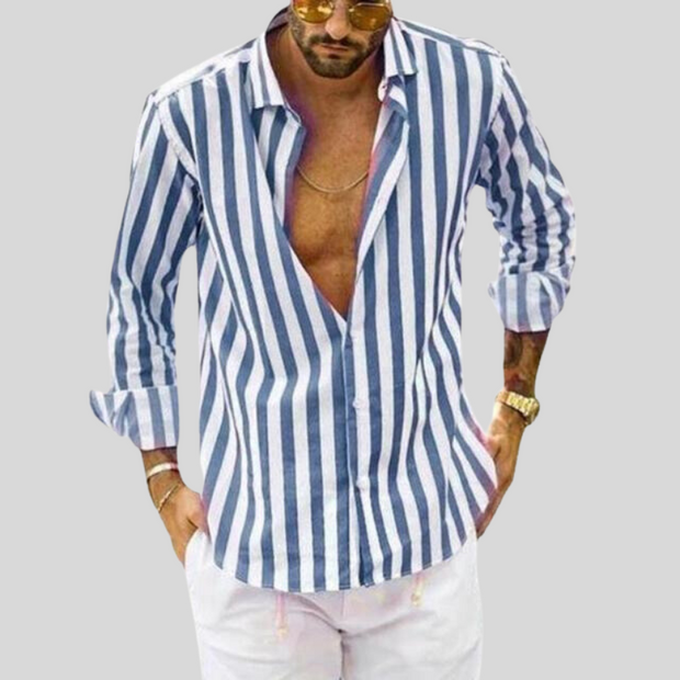Koszula męska w paski z długim rękawem Men Shirts Warschau Fashion Niebieski XXS