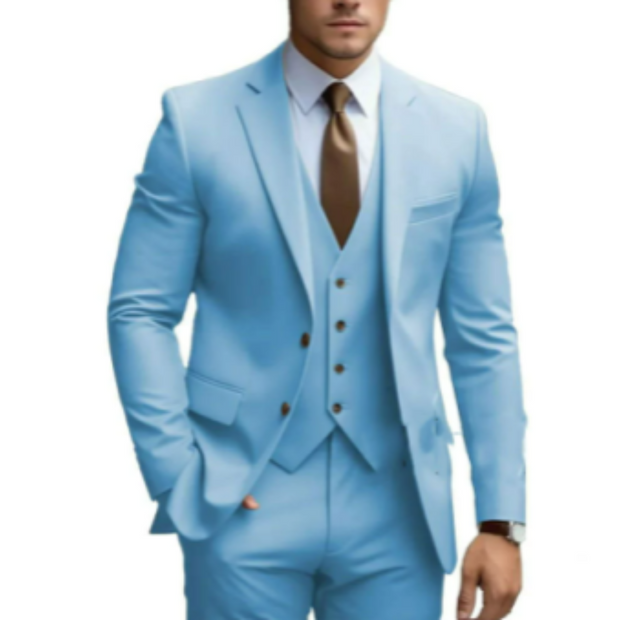 Trzyczęściowy garnitur dla gości weselnych | Z dwoma guzikami Men Set Warschau Fashion Jasnoniebieski S